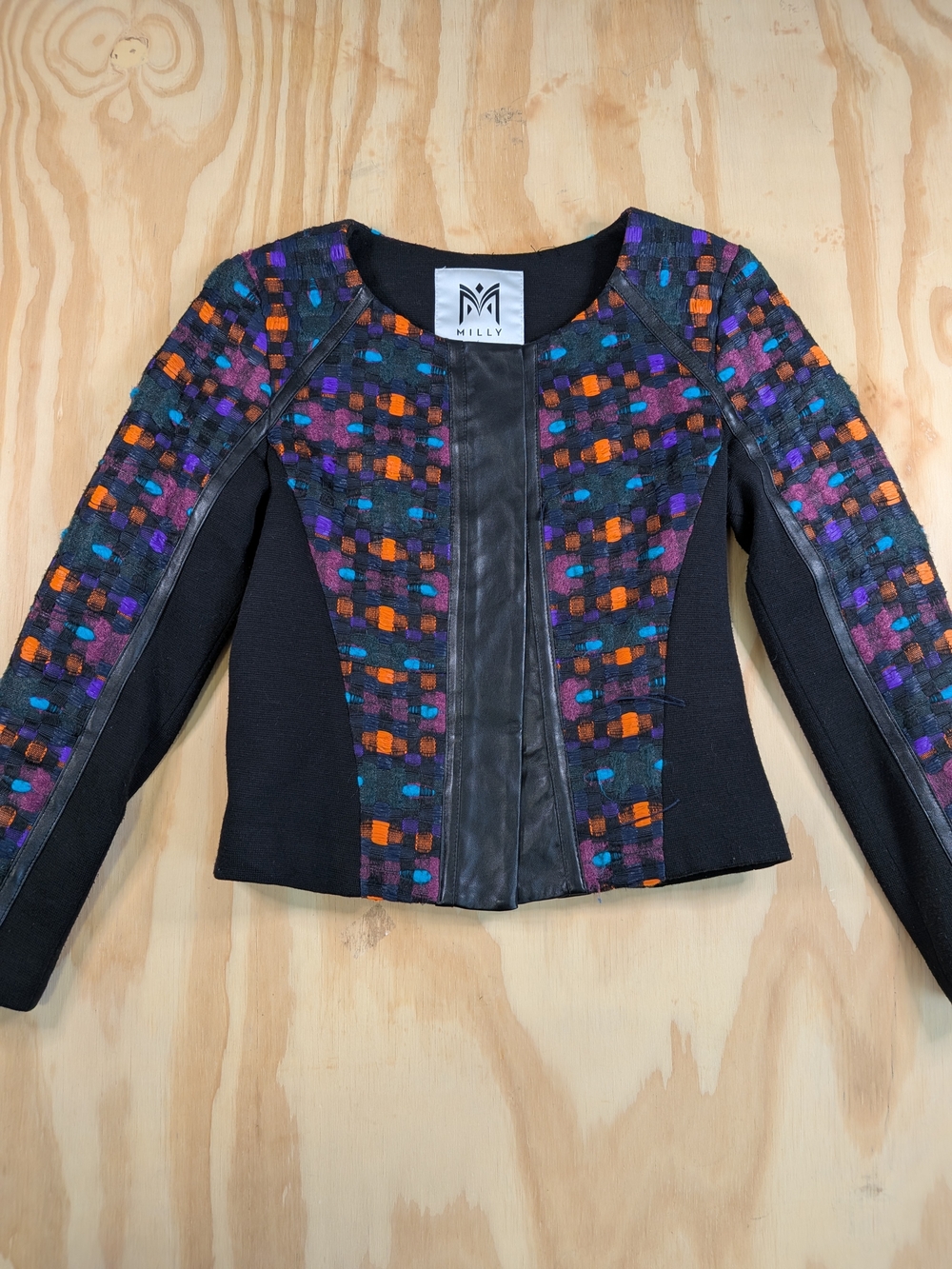 Milly Black Tweed Jacket with Purple, Orange & Blue Accents